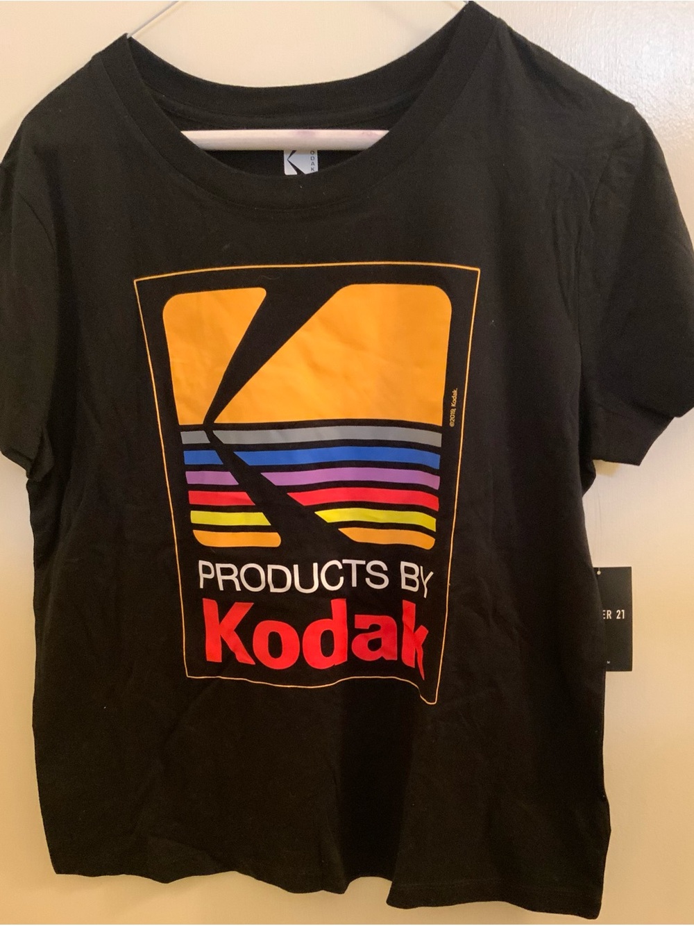 Y2K Inspired:Kodak Black Tee with Bold Yellow & Red Logo and Multicolor Stripes